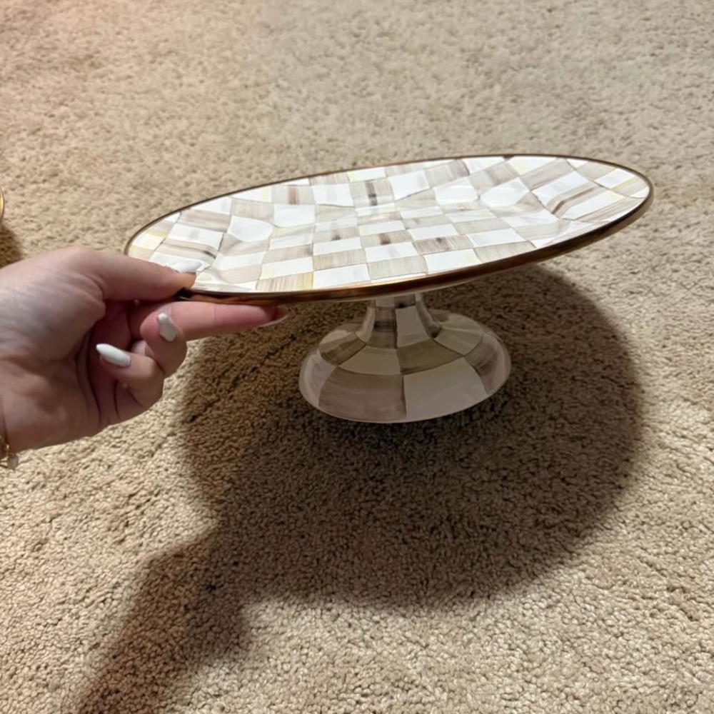 MacKenzie-Childs Mocha Check large pedestal stand